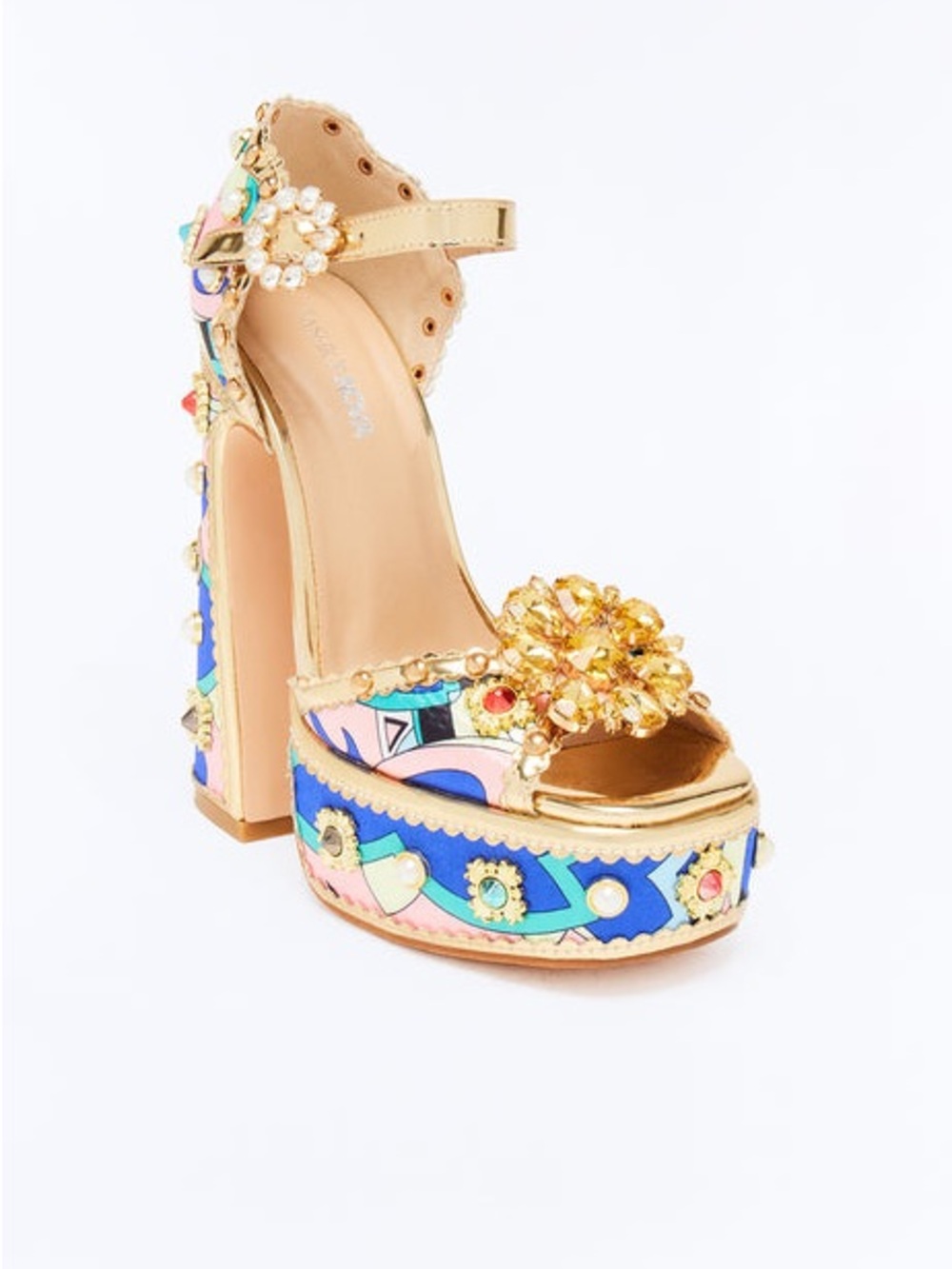 Chase + Chloe Gold Platform with Pink and Blue Pattern ❤️ Disco Barbie - Picture 2 of 10